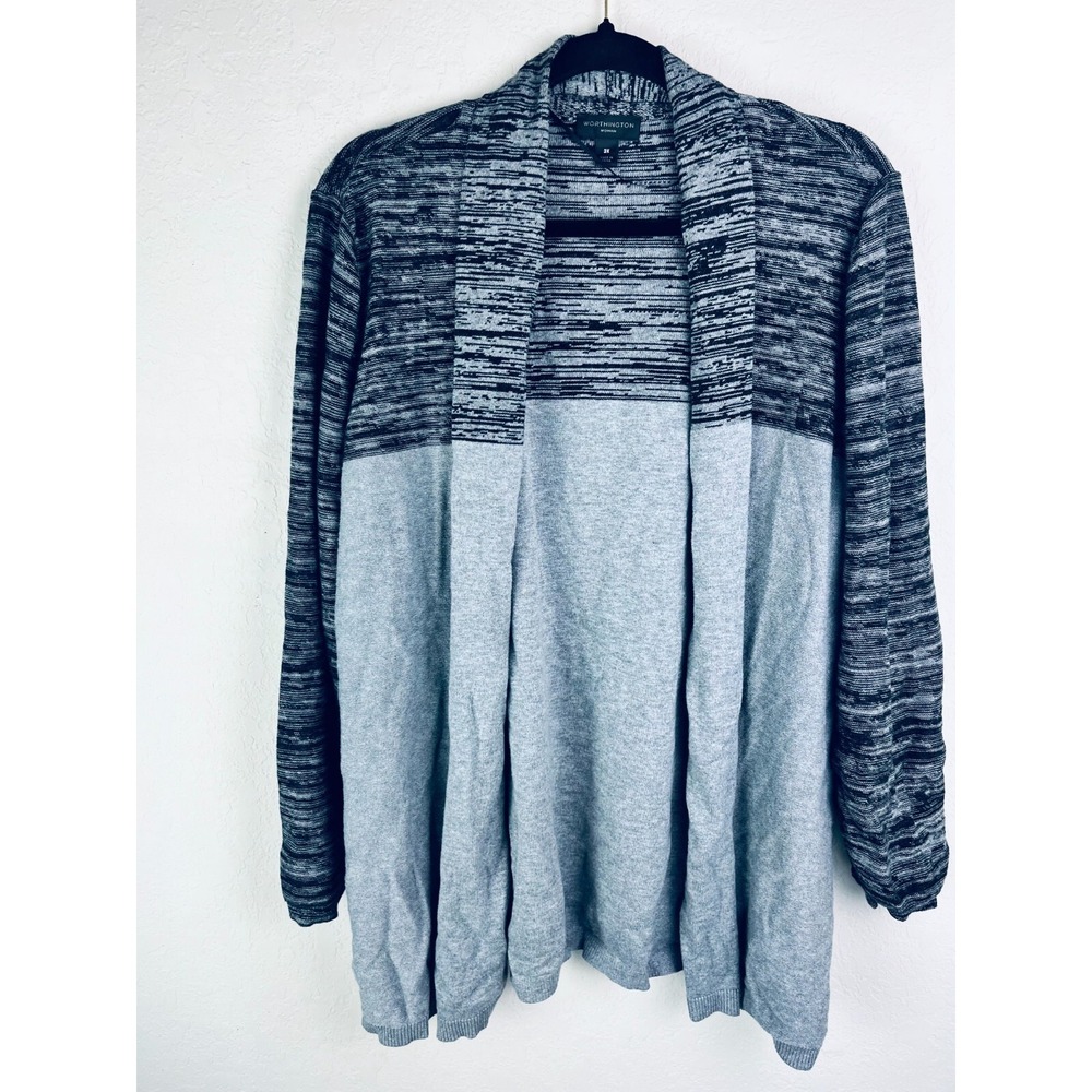 Worthington Woman‎ Plus 3X Open Front Cardigan Heather Plus Casual Workwear Gray